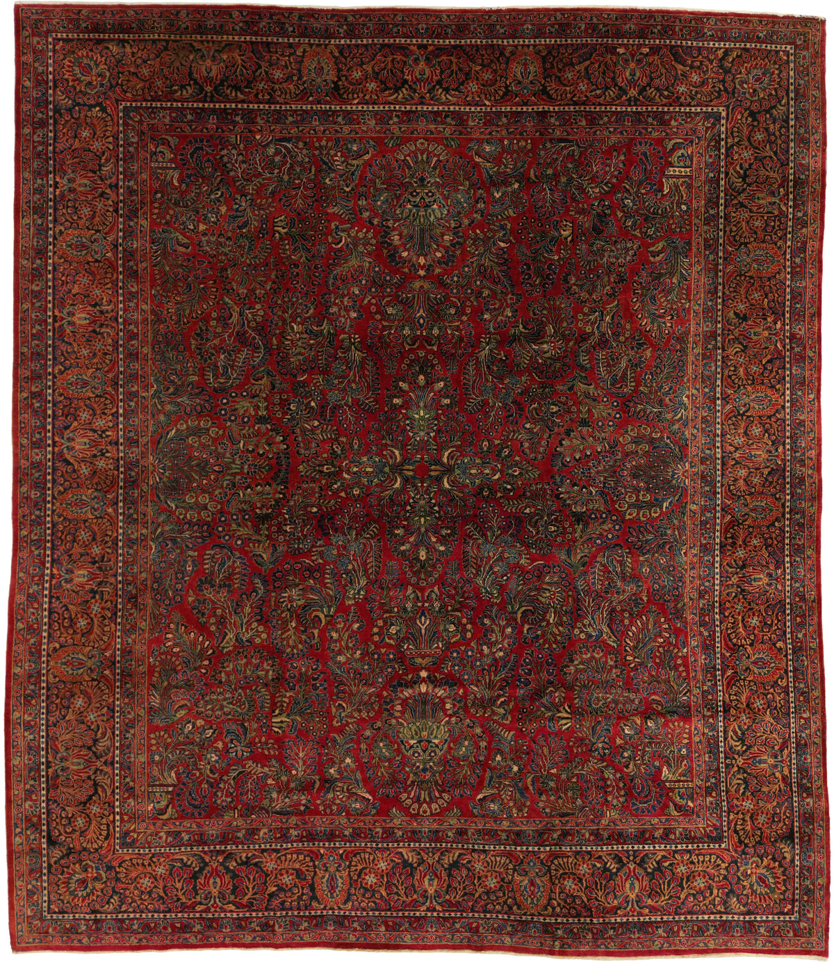 Antique Persian American Sarough Rug Circa 1930 | 11' 11" X 13' 10" | Floral Design | Raspberry Colour | Urban Production