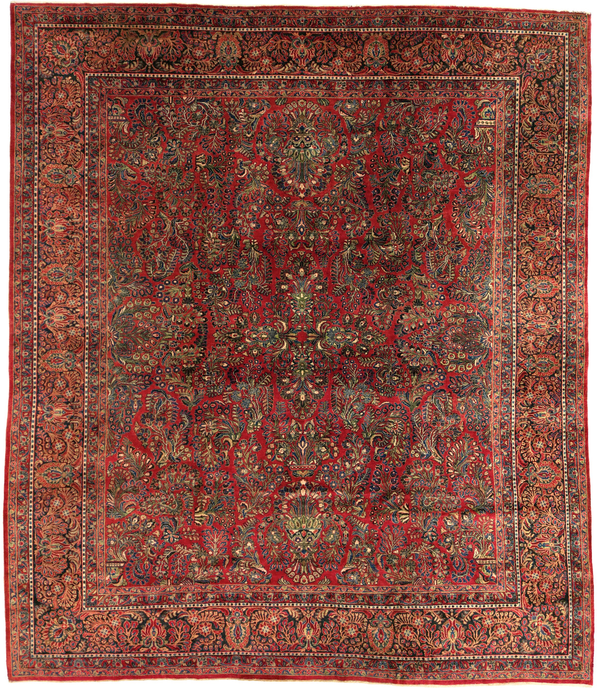 Antique Persian American Sarough Rug Circa 1930 | 11' 11" X 13' 10" | Floral Design | Raspberry Colour | Urban Production