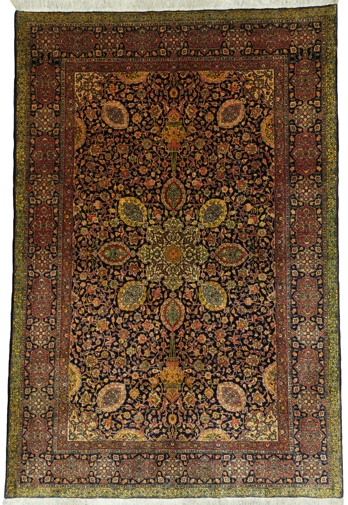Antique Persian Tabriz Rug Circa 1910 | 4' 6" X 6' 8" | Ardabil Carpet Design | Navy-Blue & Orange Colours | Urban Production