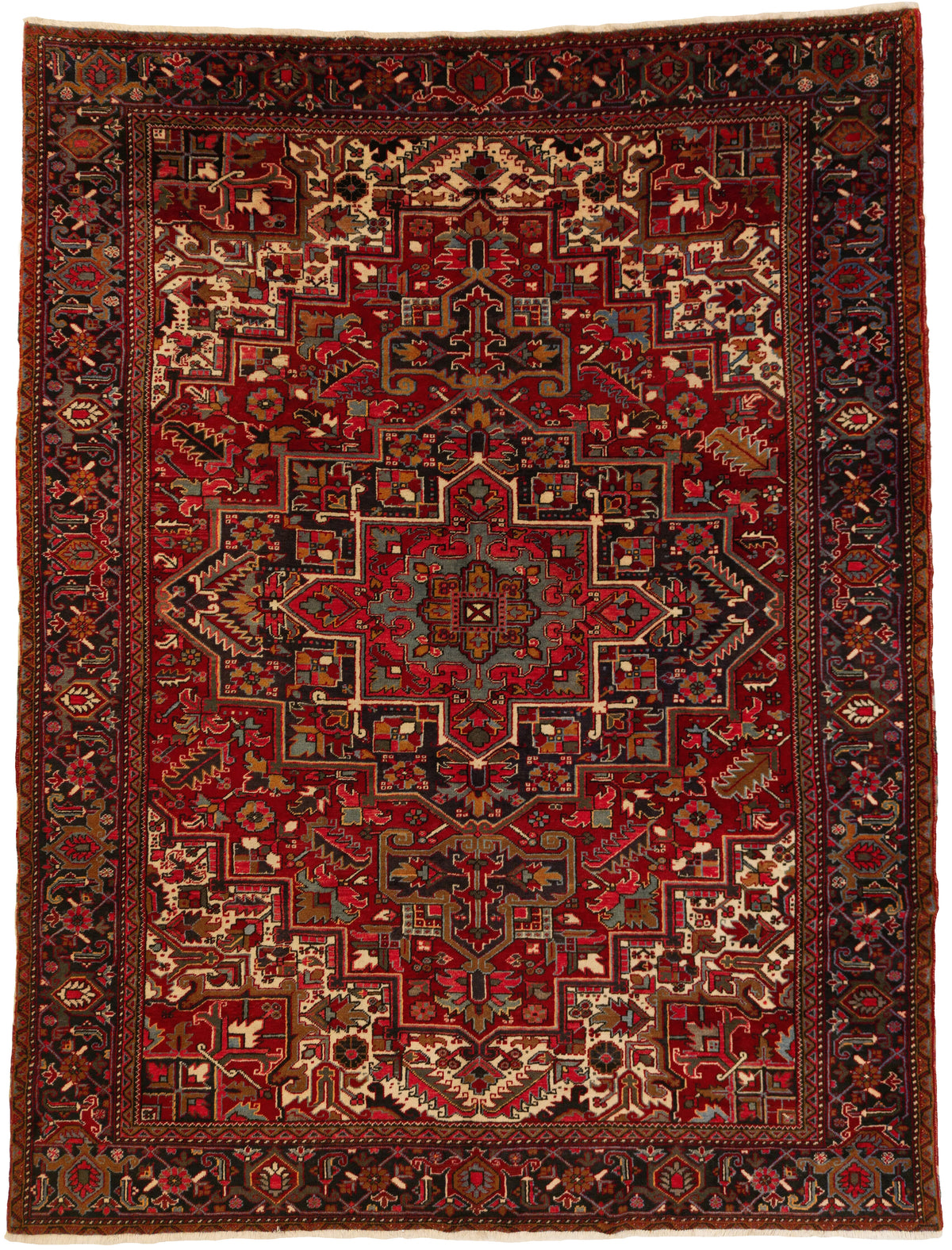 Persian Heriz Rug | 9' 5" X 12' 4" | Red & Black Colours | Tribal Production