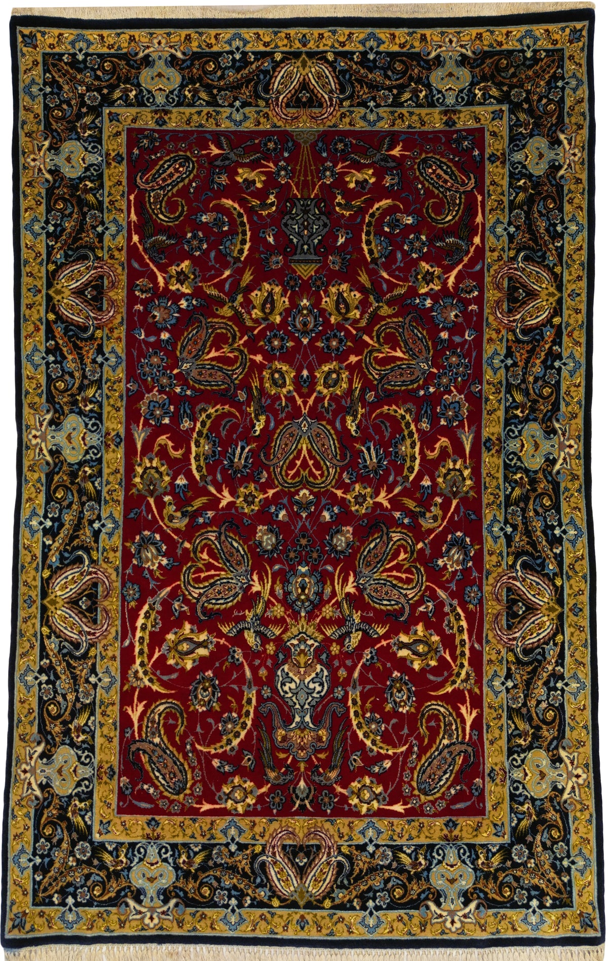 Persian Isfahan Rug | 3' 7" X 5' 10" | Red & Blue Colours | Extremely Fine | Urban Production