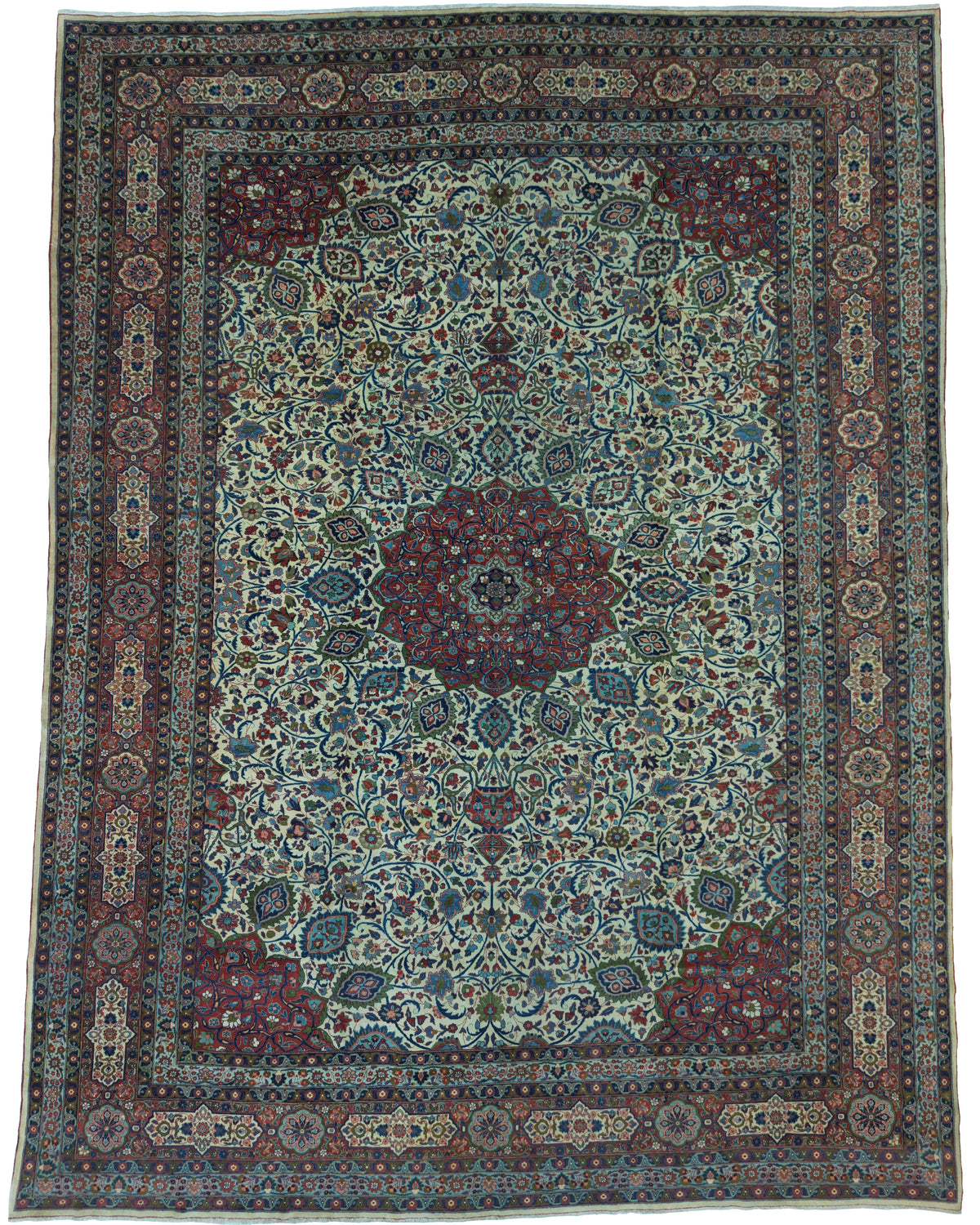 Antique Persian Tabriz Rug Circa 1910 | 12' 8" X 16' 10" | Ardabil Carpet Design | Light Colours | Urban Production