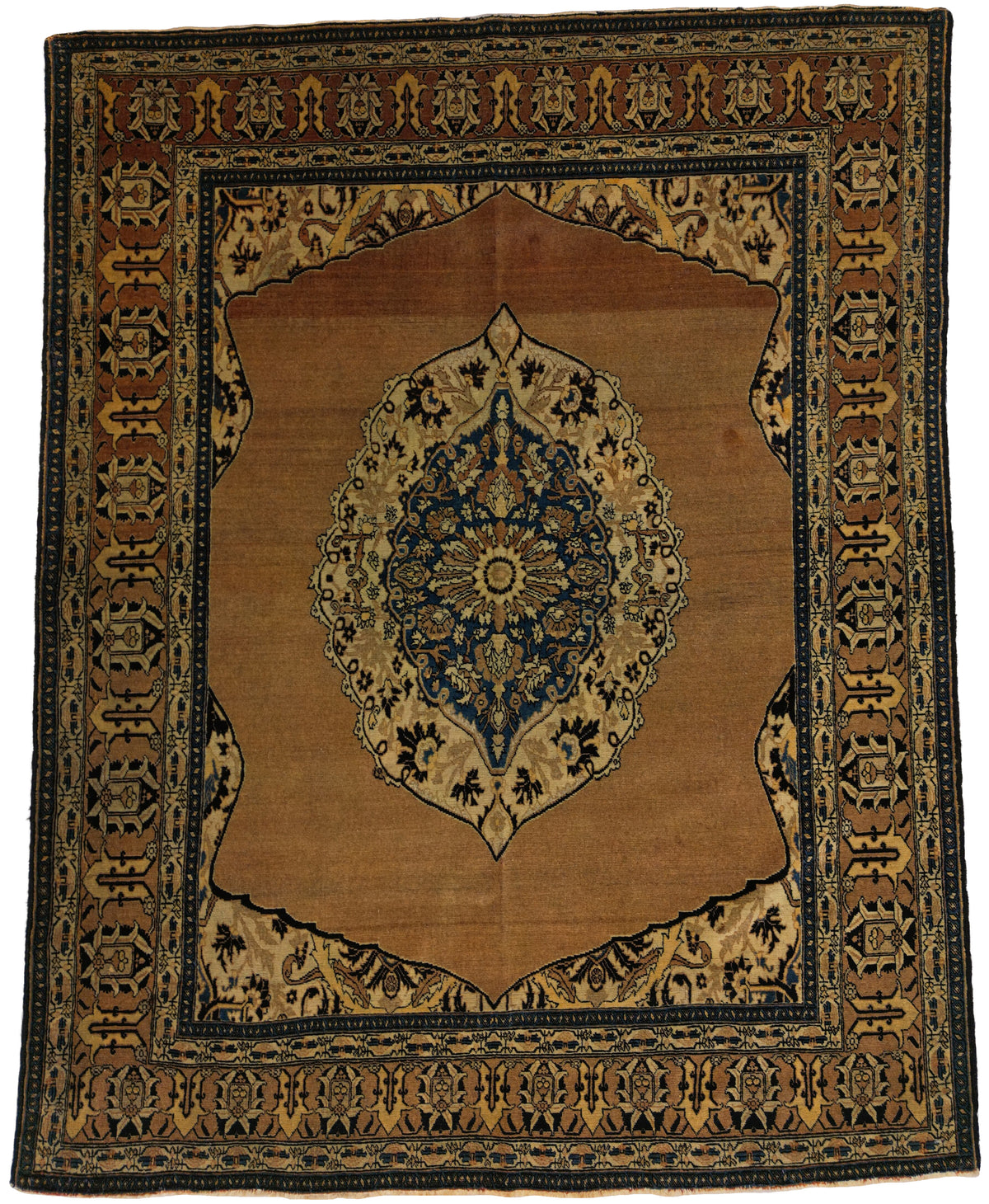 Antique Persian Tabriz Rug Circa 1900 | 4' 7" X 5' 11" | Brown & Blue Colours | Urban Production