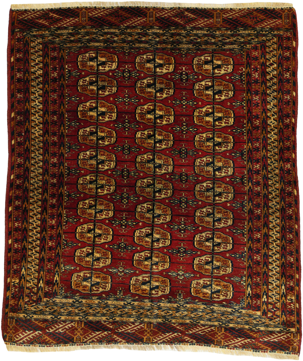 Antique Turkmen Rug Circa 1910 | 4' 6" X 5' 3" | Red & Brown Colours | Tribal Production