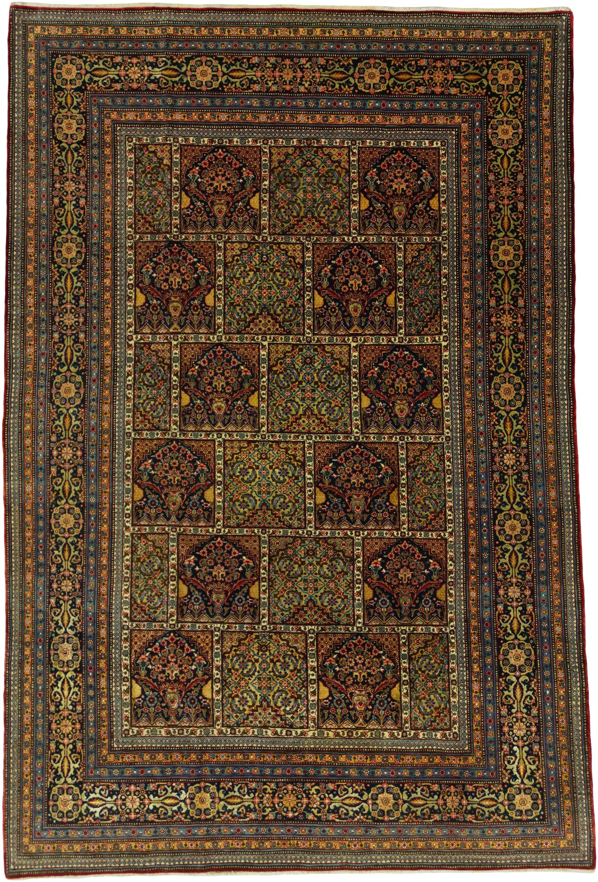 Antique Persian Tehran Rug Circa 1880 | 4' 6" X 6' 8" | Geometric Design | Multi-Colour | Urban Production