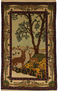 Antique Persian Kashan Rug Circa 1910 | 4' 4" X 6' 10" | Green & Beige Colours | Urban Production