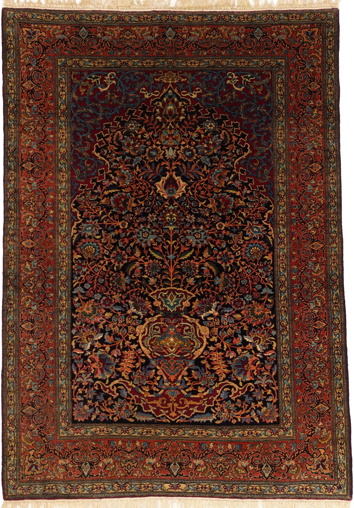 Antique Persian Isfahan Rug Circa 1900 | 4' 9" X 6' 9" | Red & Blue Colours | Finely Knotted | Urban Production