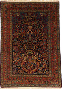Antique Persian Isfahan Rug Circa 1900 | 4' 9" X 6' 9" | Red & Blue Colours | Finely Knotted | Urban Production