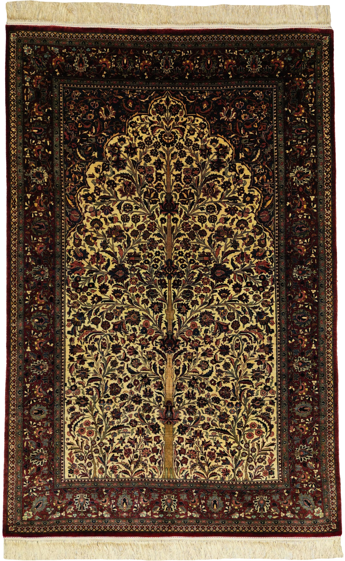 Egyptian Silk Kashan Mohtasham Rug | 4' 4" X 6' 8" | Ivory & Dark-Red Colours | Urban Production