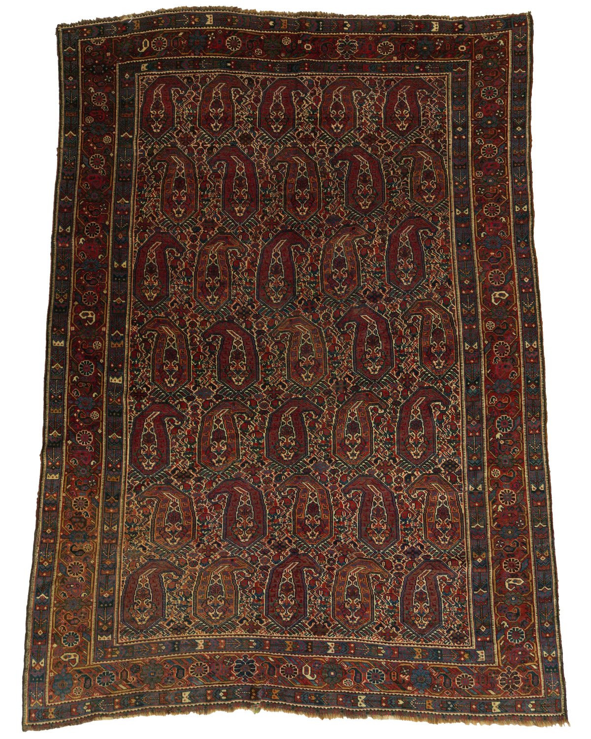 Antique Persian Khamseh Shiraz Rug Circa 1890 | 5' 7" X 7' 9" | Brick & Beige Colours | Tribal Production