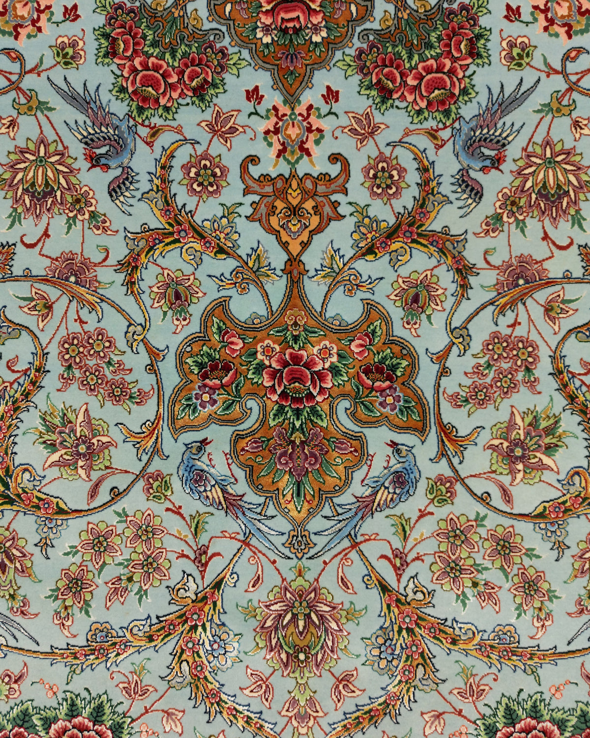 Persian Isfahan Rug | 8' 2" X 12' 2" |Wool & Silk | Extremely Fine | Light Blue & Peach Colours |Floral Medallion Design | Urban Production