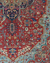 Antique Persian Serapi Heriz Rug Circa 1880 | 14' 5" X 23' | Multicolour Jewel Tones | Geometric Design | Tribal Production