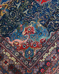 Antique Persian Bakhtiar Rug Circa 1920 | 10' 10" X 14' 1" |  Red & Midnight Blue Colours | Tribal Production