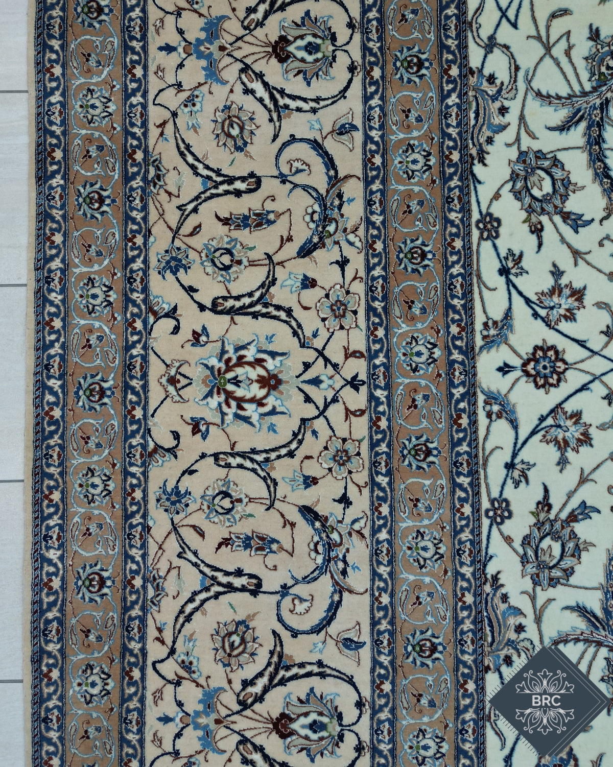 Persian Naeen Rug | 13' 7" X 20' 9" | White & Blue Colours | Extremely Fine | Urban Production