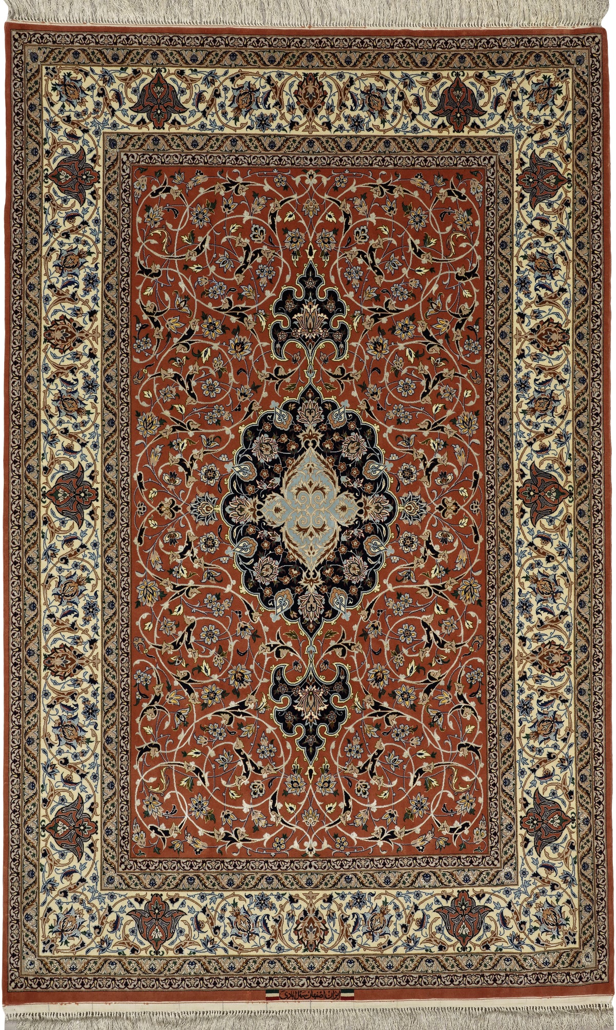 Persian Isfahan Rug | 5' 2" X 8' 3" | Coral & White Colours | Urban Production
