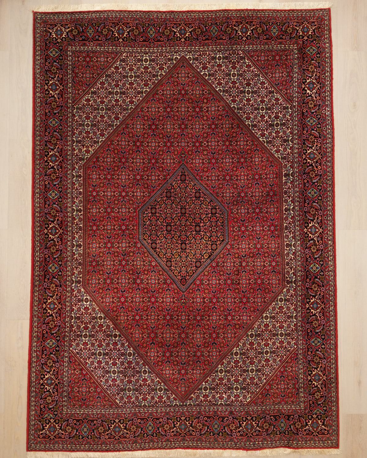Persian Bijar Rug | 8' 3" X 11' 10" | Red & White Colours | Geometric Motif | Urban Production
