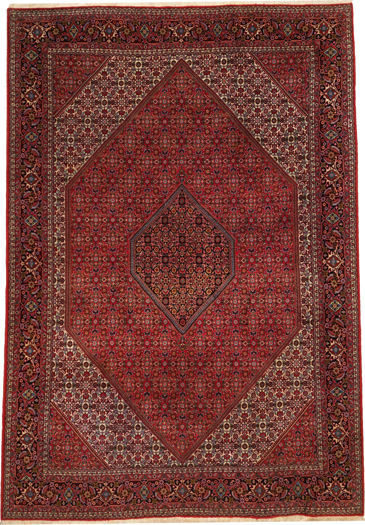 Persian Bijar Rug | 8' 3" X 11' 10" | Red & White Colours | Geometric Motif | Urban Production