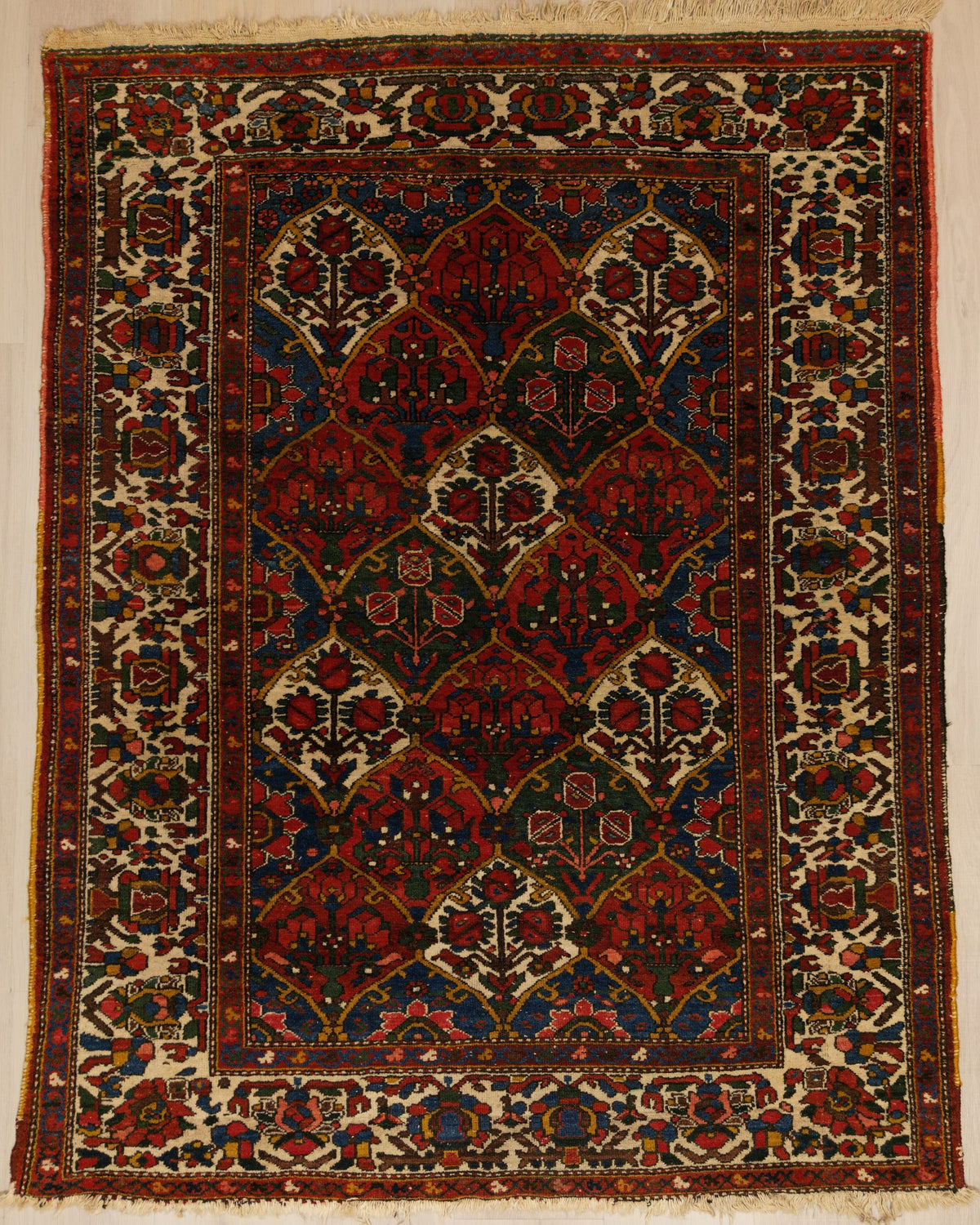 Vintage Persian Bakhtiar Rug Circa 1940 | 5' 1" X 6' 6" | Multicolour | Garden Design | Tribal Production