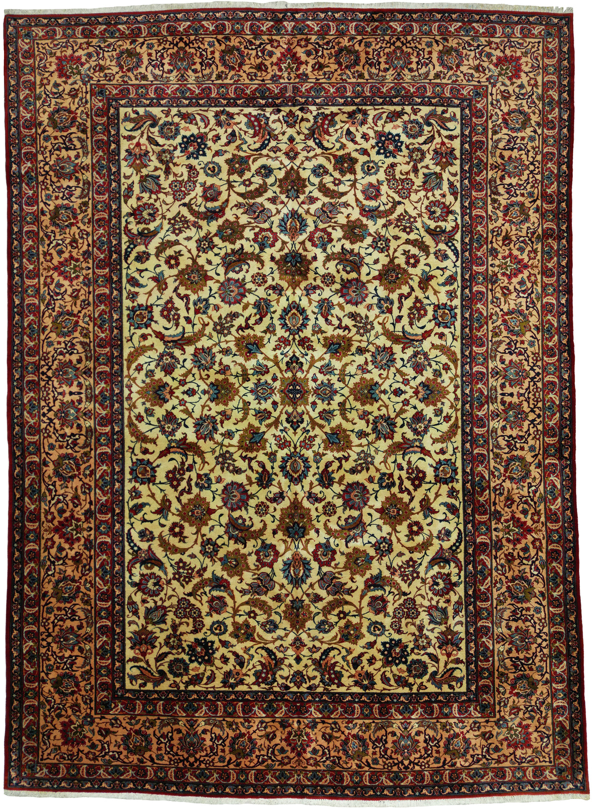 Vintage Persian Isfahan Najafabad Rug Circa 1960 | 10' 1" X 13' 11" | Light Colours | Floral Allover Design | Urban Production