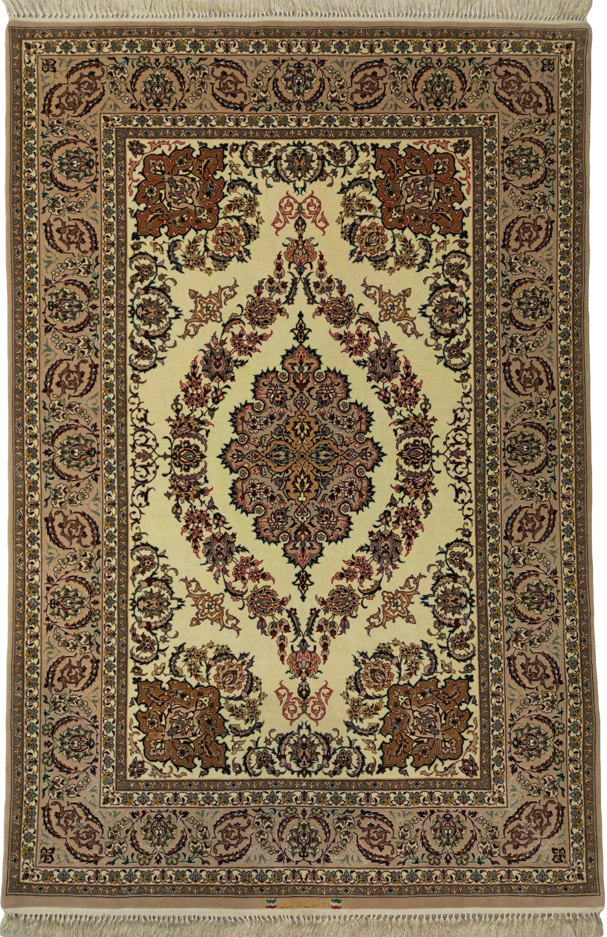 Persian Isfahan Rug | 4' 3" X 6' 5" | Light Colours | Medallion Design | Urban Production