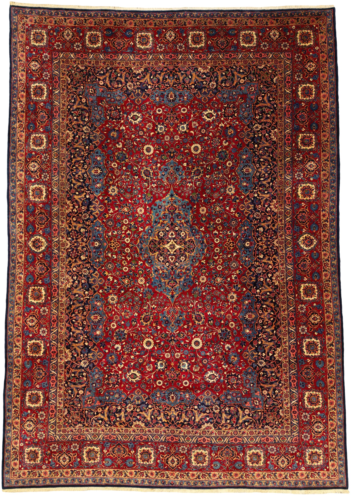 Antique Persian Qazvin Rug Circa 1930 | 11' 10" X 16' 12" | Red & Blue Colours | Medallion Design | Urban Production