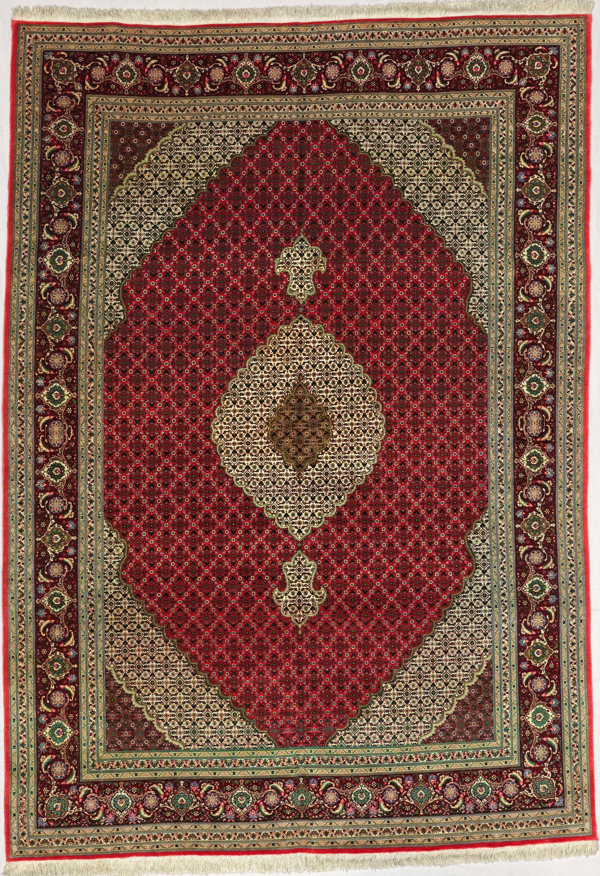 Persian Tabriz Mahi Rug | 6' 8" X 9' 5" | Fish Design | Wool & Silk | Finely Woven | Urban Production