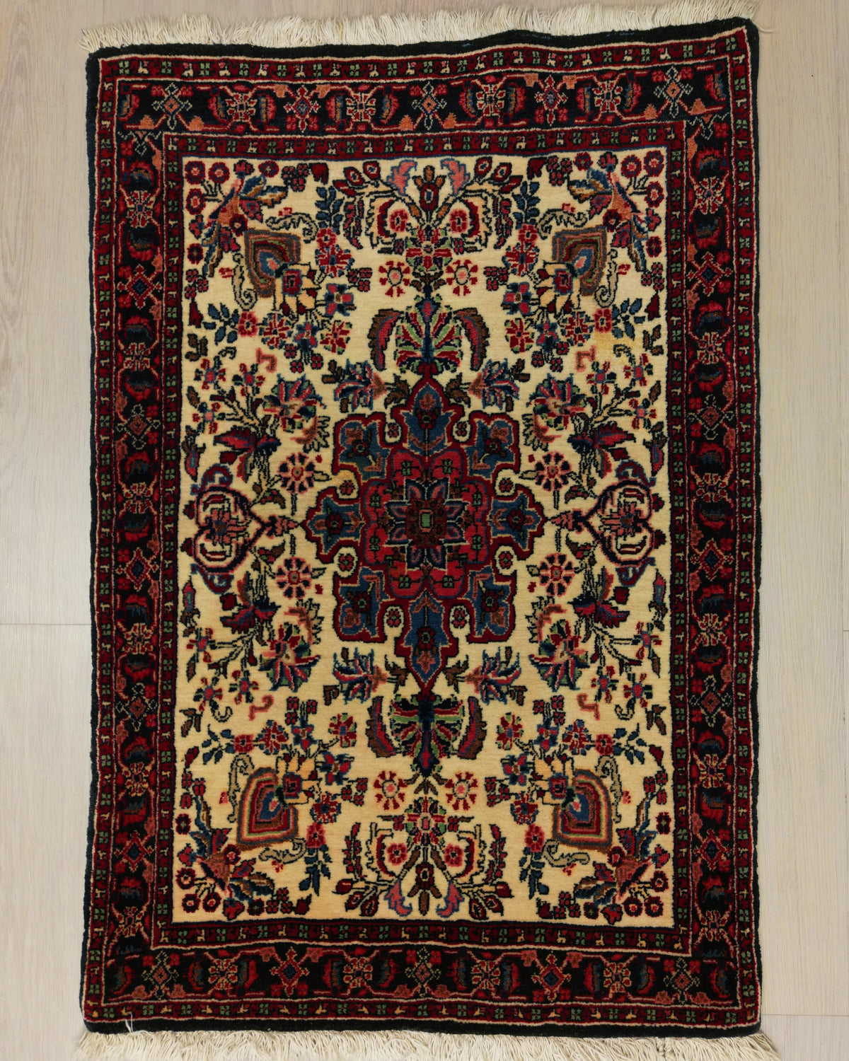 Persian Bijar Rug | 2' 2" X 3' 3" | White & Pink Colours | Medallion Design | Tribal Production