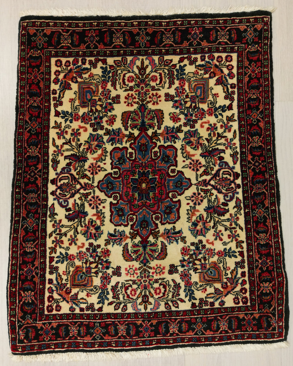 Persian Bijar Rug | 2' 4" X 2' 11" | White & Pink Colours | Medallion Design |Tribal Production