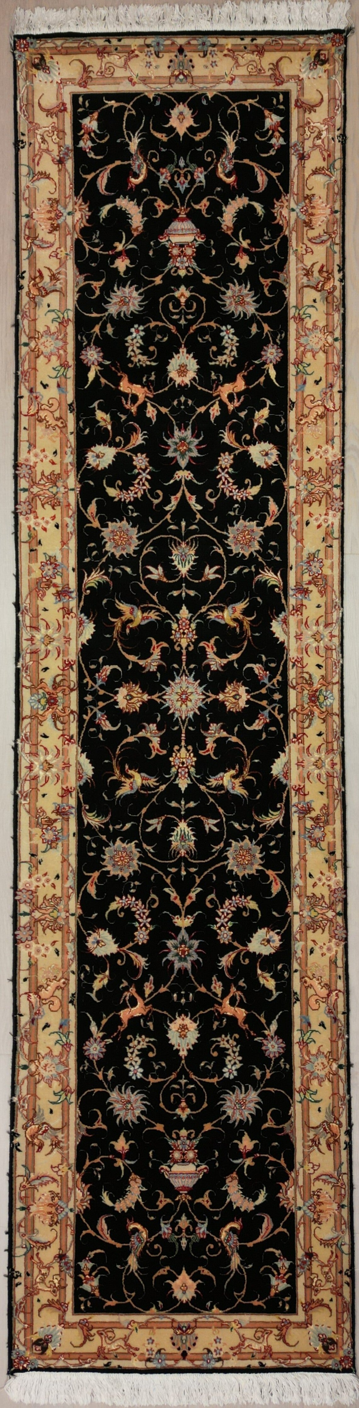 Persian Tabriz Runner | 2' 6" X 9' 10" | Black Colour | Floral Design | Urban Production