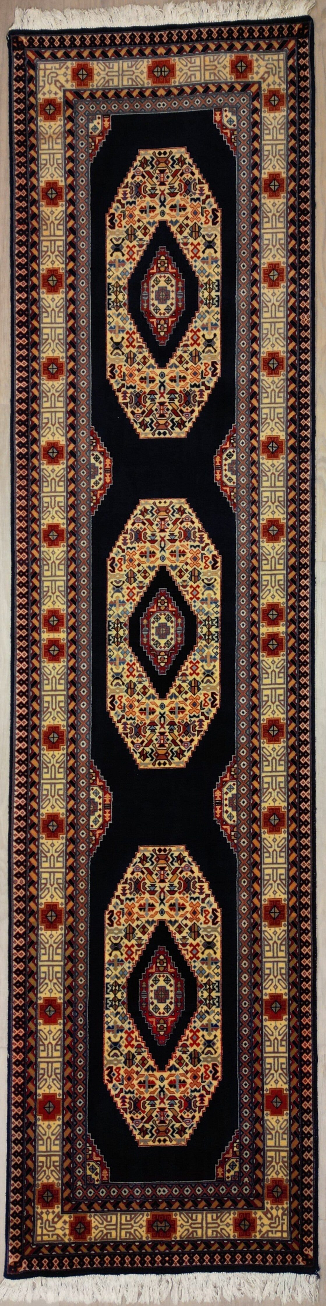 Persian Tabriz Runner | 2' 4" X 9' 6" | Midnight Blue & White Colours | Geometric Design | Urban Production