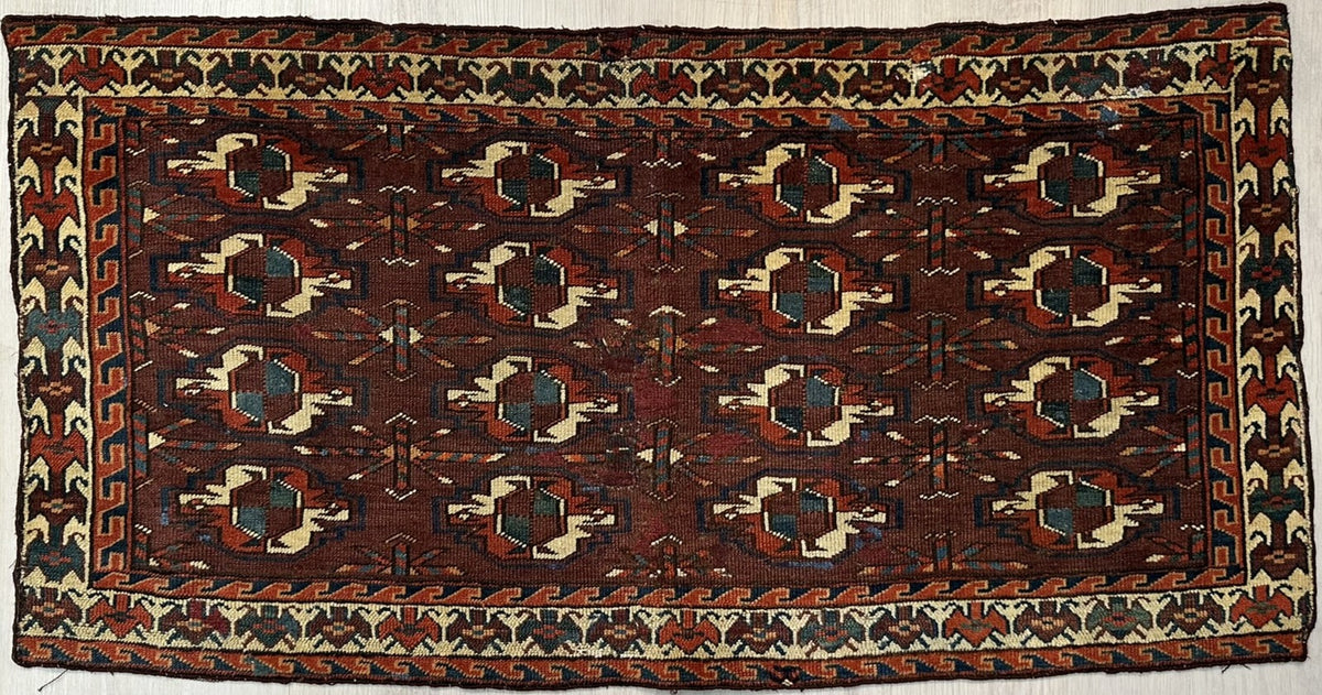 Antique Turkmen Rug Circa 1900 | 3' 7" X 1' 10" | Brown & White Colours | Allover Design | Tribal Production