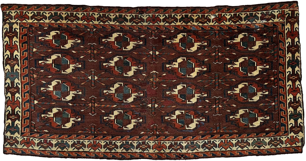 Antique Turkmen Rug Circa 1900 | 3' 7" X 1' 10" | Brown & White Colours | Allover Design | Tribal Production