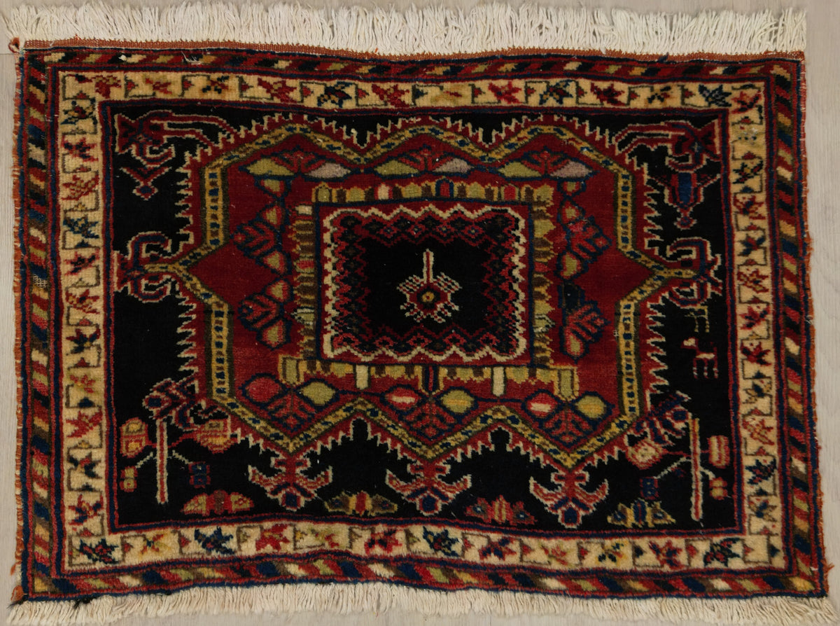 Vintage Persian Qaradagh Rug Circa 1940 | 2' 7" X 1' 8" | Geometric Design | Khorjin | Tribal Production