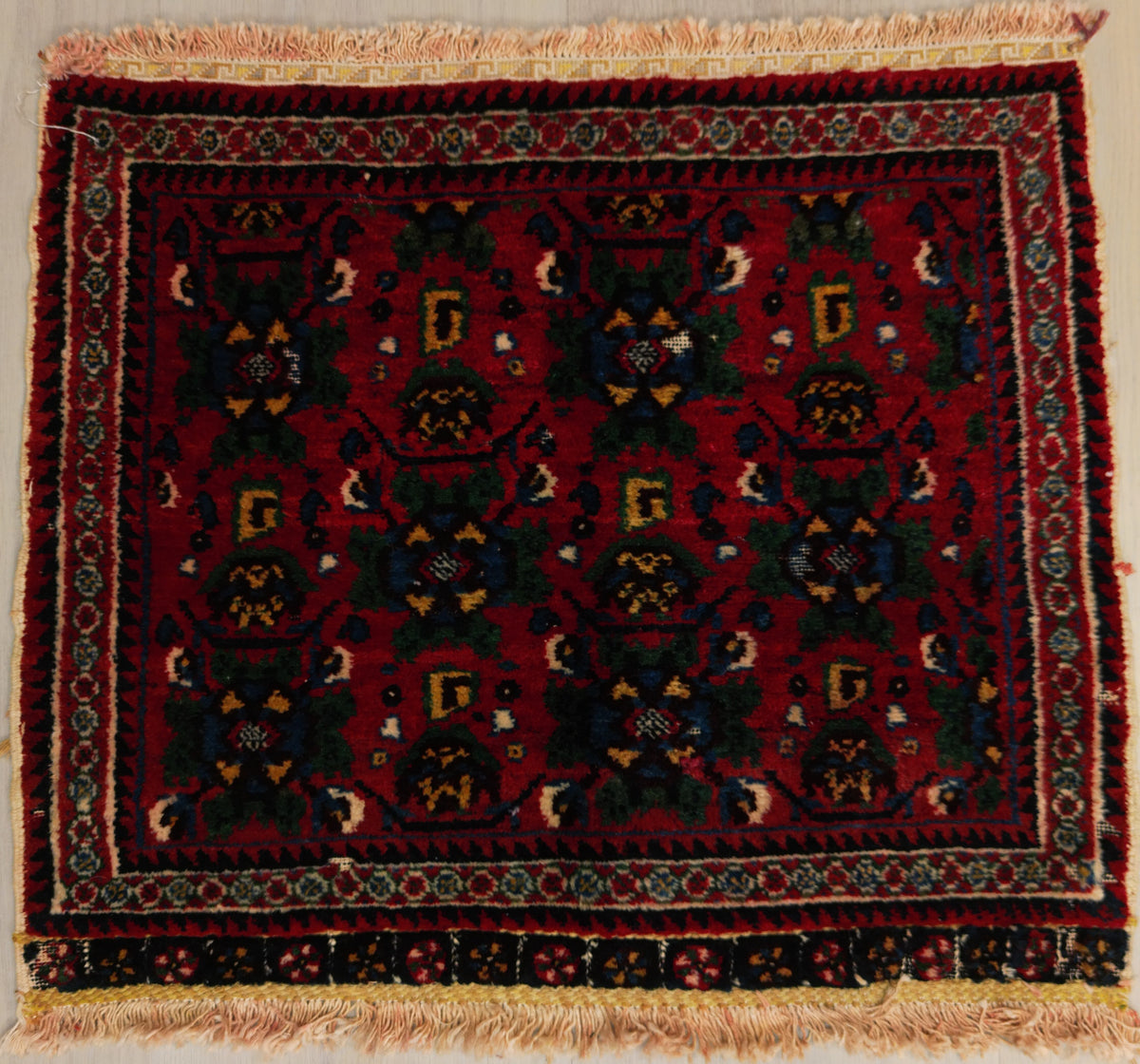 Vintage Persian Neriz Rug Circa 1950 | 2' 2" X 1' 10" | Red Colour | Allover Design | Khorjin | Tribal Production