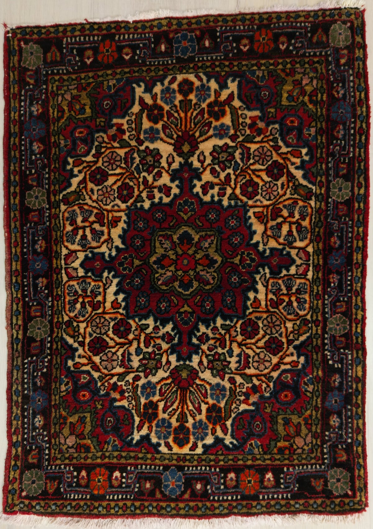 Vintage Persian Jowzan Rug Circa 1970 | 2' 2" X 3' 1" | Beige & Orange Colours | Medallion Design | Tribal Production