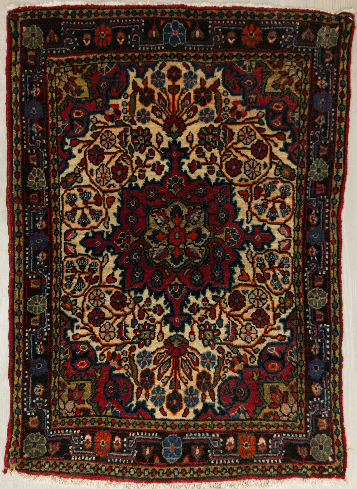 Vintage Persian Jowzan Rug Circa 1970 | 2' 2" X 3' 0" | Beige & Orange Colours | Medallion Design | Tribal Production