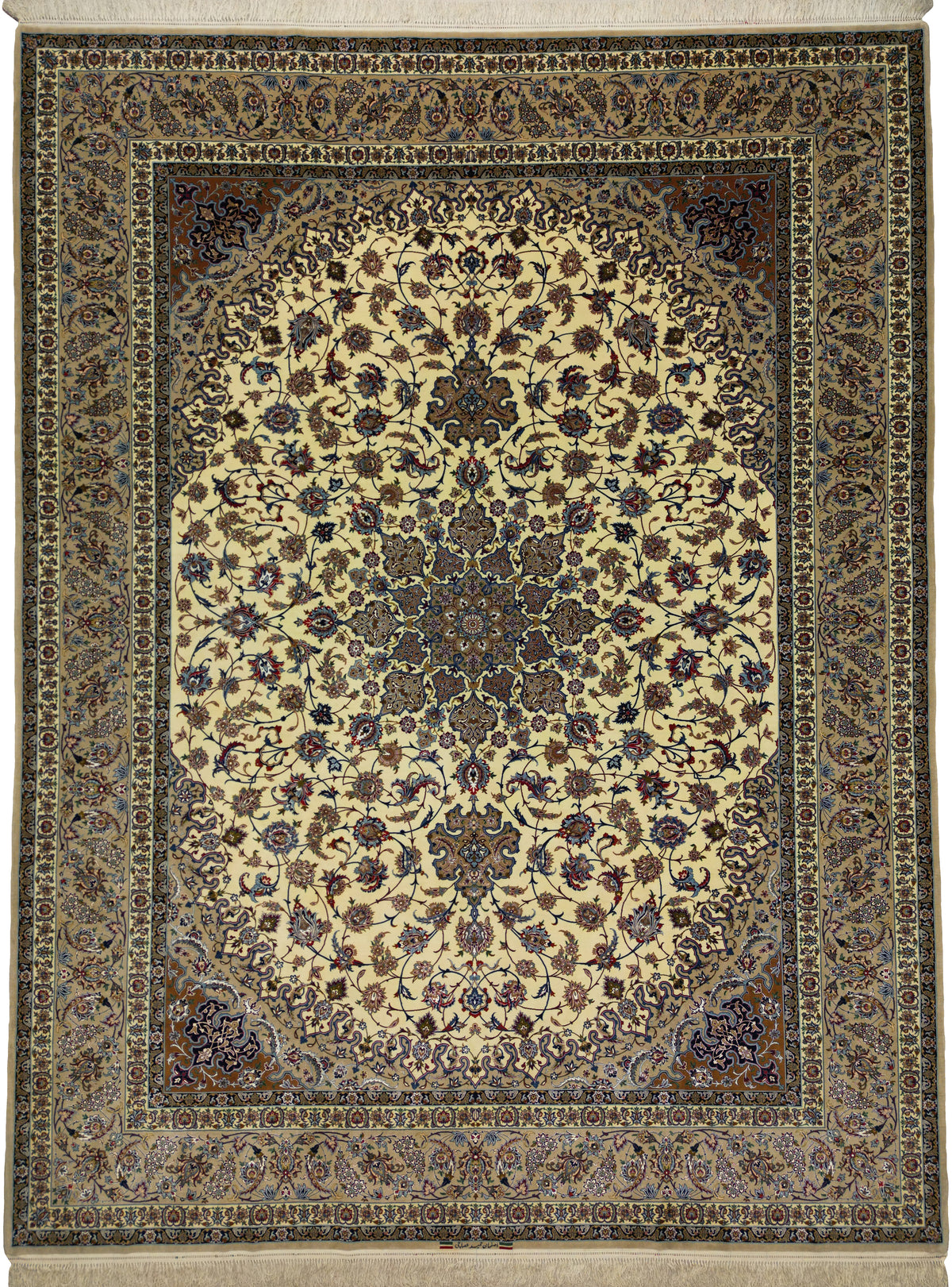 Persian Isfahan Rug | 10' 0" X 13' 3" | Wool & Silk | Extremely Fine | Light Colours | Floral Medallion Design | Urban Production
