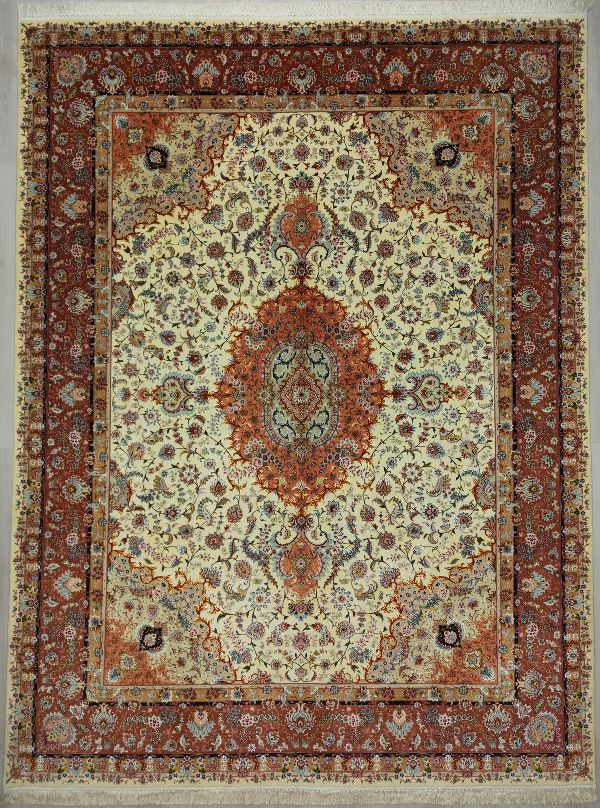 Persian Tabriz Rug | 9' 10" X 13' 1" | Beige & Peach Colours | Floral Medallion Design | Urban Production