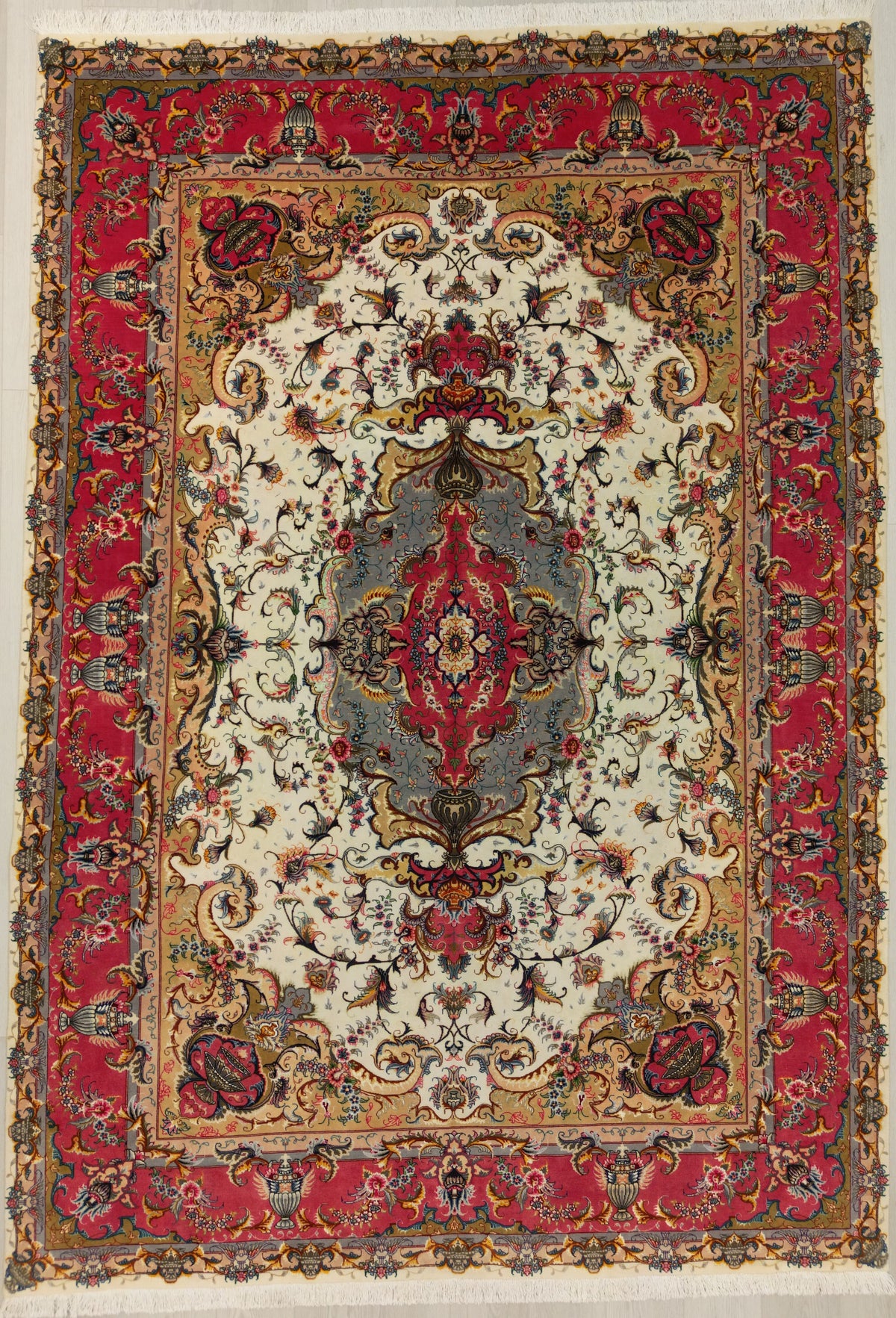 Persian Tabriz Rug | 6' 9" X 9' 7" | Pink & White Colours | Urban Production