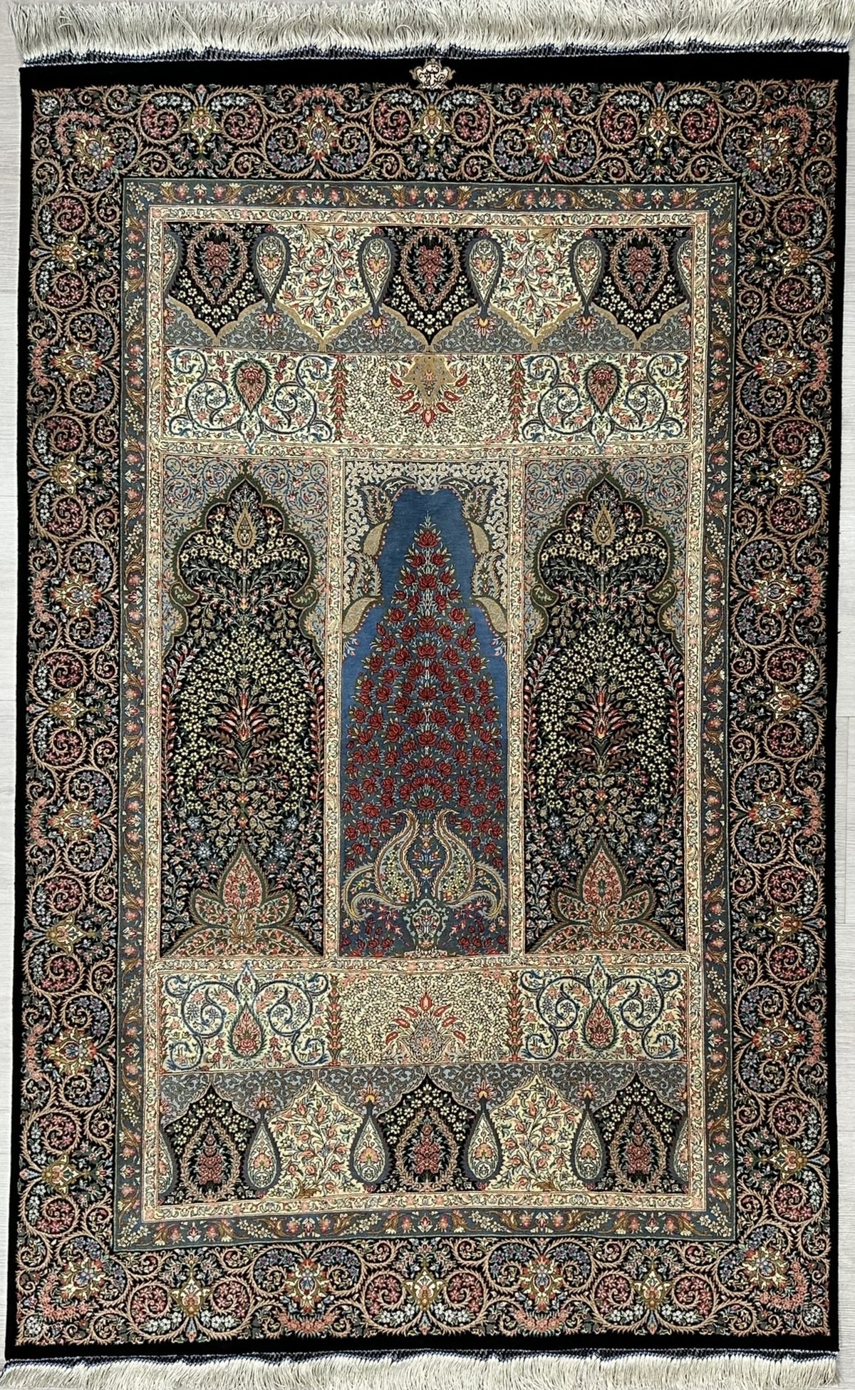 Persian Qom Ezzati Rug | 3' 3" X 5' 1" | Multicolour | Floral Design | Urban Production