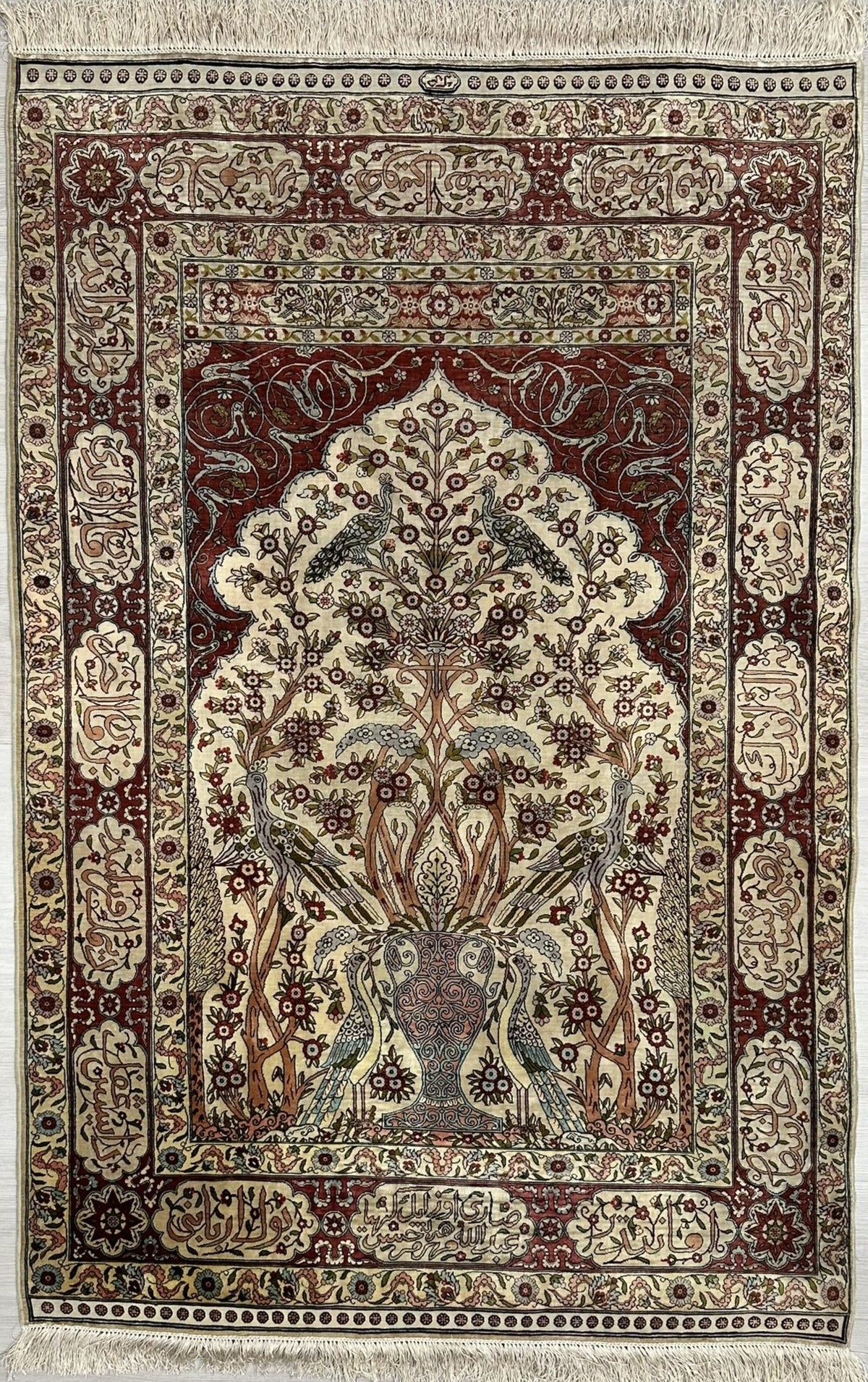 Vintage Turkish Hereke Rug Circa 1980 | 3' 3" X 4' 11" | Light Colours | Vase-Mihrab Design | Urban Production