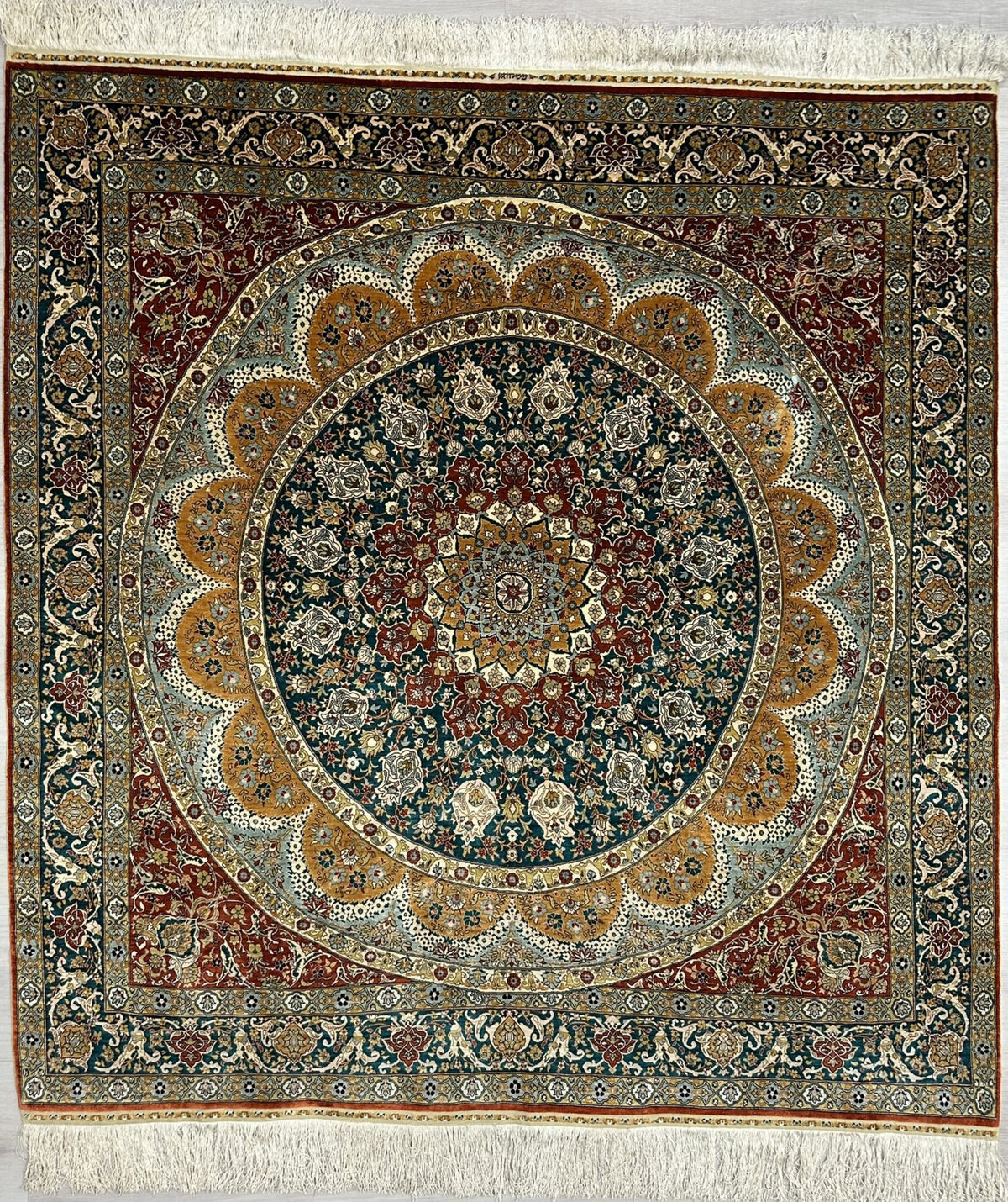 Vintage Turkish Hereke Rug Circa 1990 | 5' 4" X 5' 2" | Multicolour | Dome Design | Urban Production