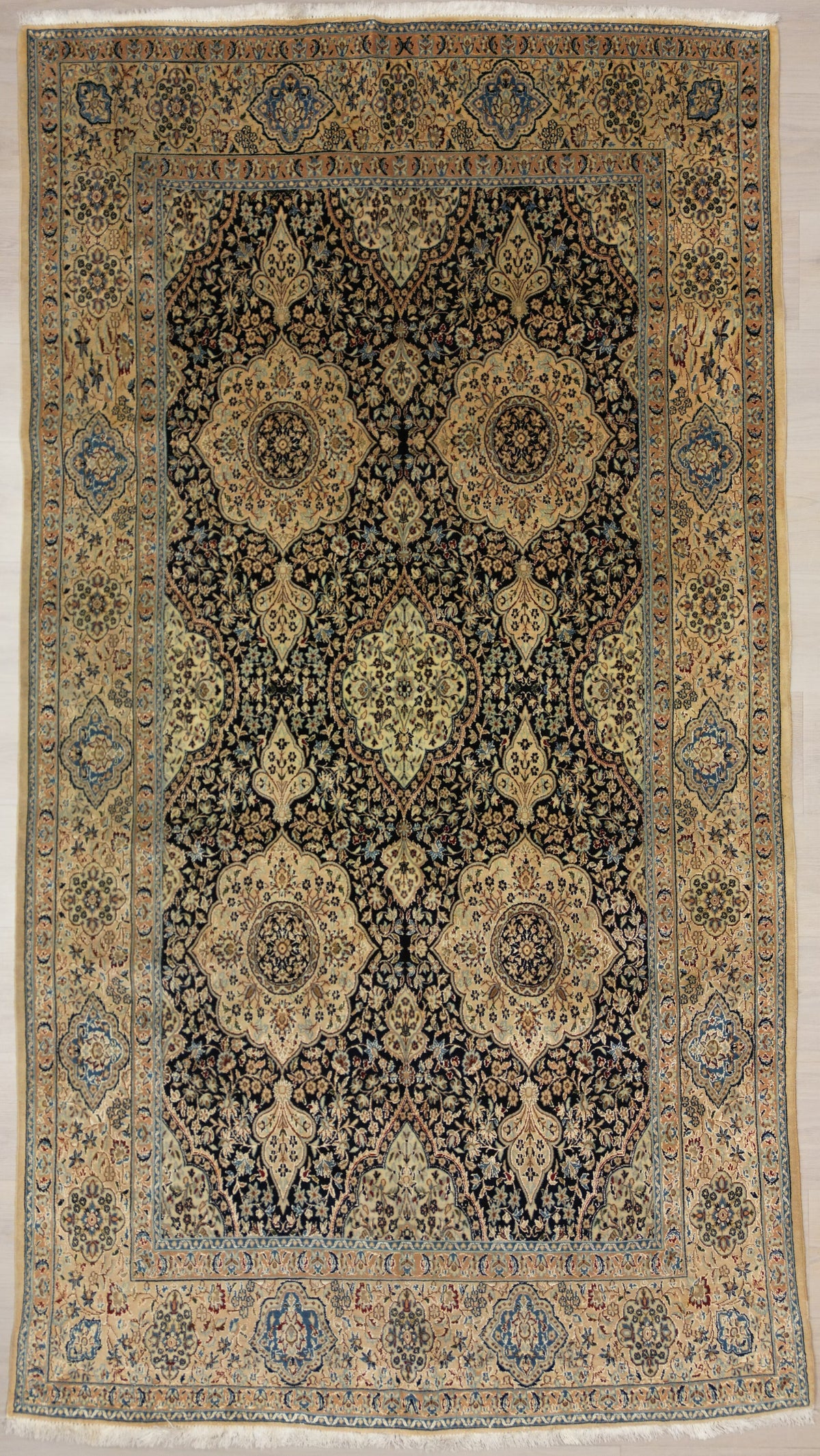 Persian Nain Rug | 5' 3" X 9' 5" | Midnight Blue & Cream Colours | Allover Design | Urban Production