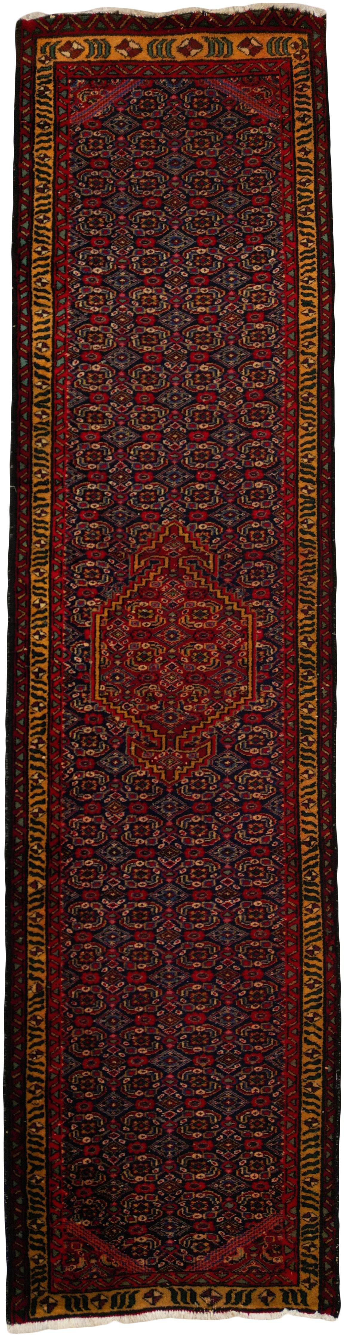 Persian Ardebil Runner | 2' 8" X 10' 0" | Midnight Blue & Red Colours | Geometric Design | Tribal Production