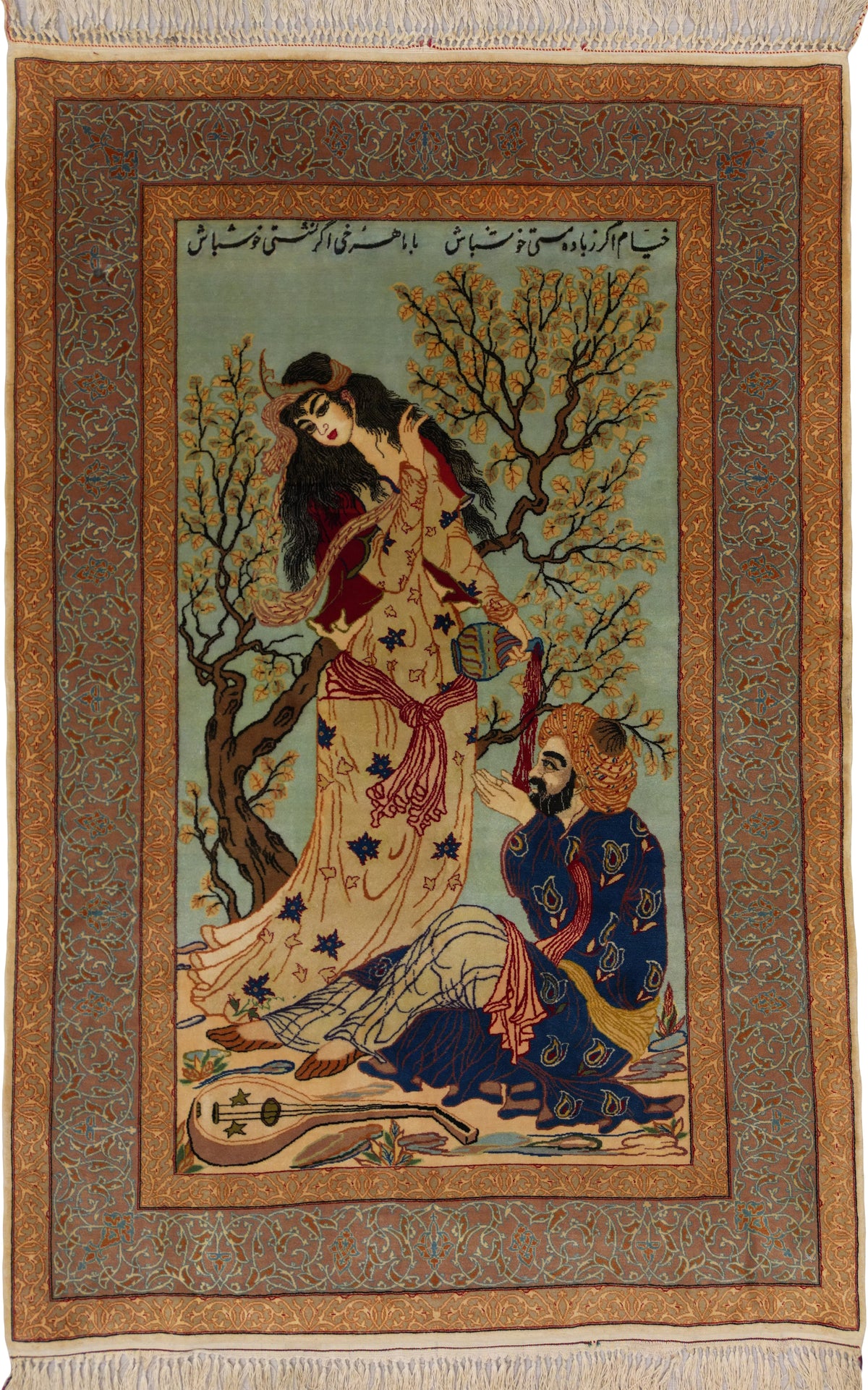 Persian Isfahan Rug | 3' 5" X 5' 1" | Multicolour | Omar Khayyam Design | Urban Production