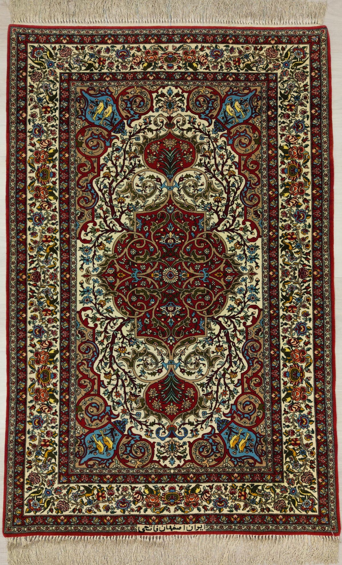 Persian Isfahan Rug | 3' 7" X 5' 5" | Red & Cream Colours | Medallion Design | Urban Production