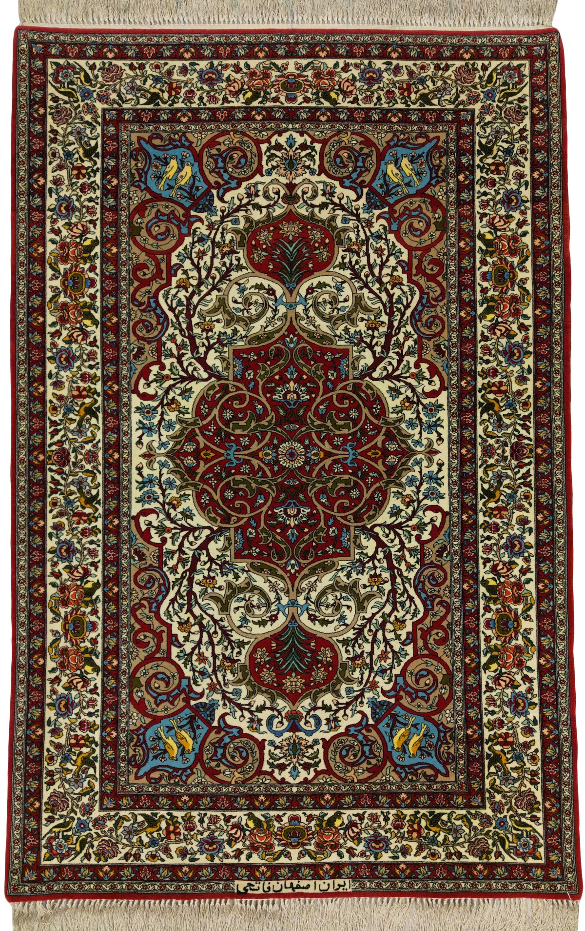 Persian Isfahan Rug | 3' 7" X 5' 5" | Red & Cream Colours | Medallion Design | Urban Production