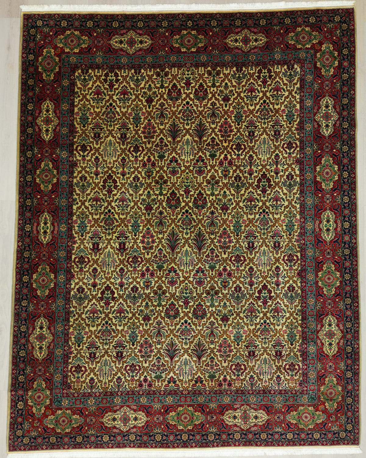 Vintage Persian Tabriz Alabaf Rug Circa 1950 | 9' 1" X 11' 6" | Red & Beige Colours | Allover Design | Urban Production