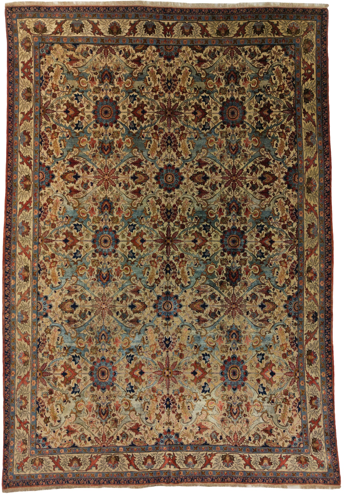 Antique Persian Tehran Rug Circa 1910 | 8' 4" X 11' 12" | Blue & Cream Colours | Allover Design | Urban Production