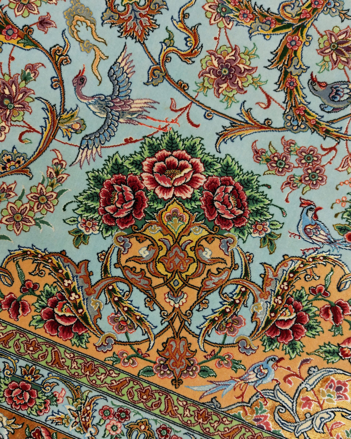 Persian Isfahan Rug | 8' 2" X 12' 2" |Wool & Silk | Extremely Fine | Light Blue & Peach Colours |Floral Medallion Design | Urban Production